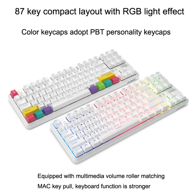 Ajazz K870T 87-Key Hot Swap Bluetooth/Wired Dual Mode RGB Backlight Office Game Mechanical Keyboard Tea Shaft (Black) - Image 7