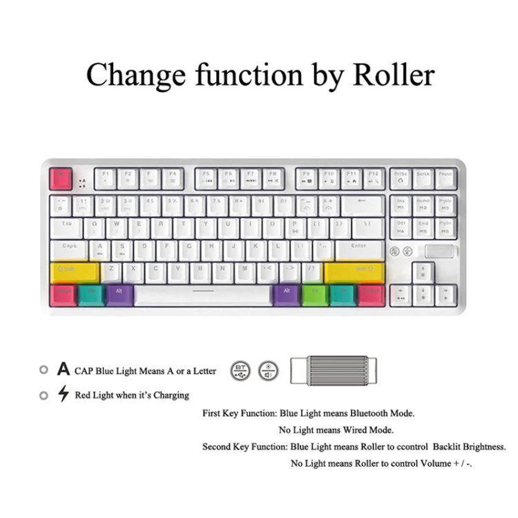 Ajazz K870T 87-Key Hot Swap Bluetooth/Wired Dual Mode RGB Backlight Office Game Mechanical Keyboard Tea Shaft (Black) - Image 8