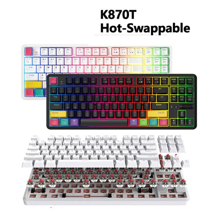 Ajazz K870T 87-Key Hot Swap Bluetooth/Wired Dual Mode RGB Backlight Office Game Mechanical Keyboard Tea Shaft (White) - Image 2