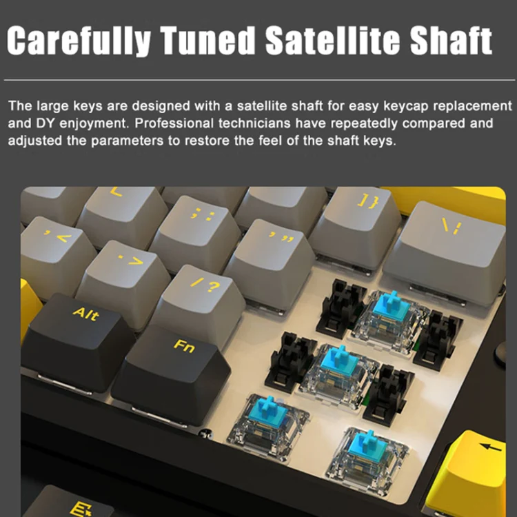 Ajazz K870T Pro 87 Keys Three Mode Wireless/Bluetooth/Wired Pluggable RGB Mechanical Keyboard Tea Shaft (Black) - Image 4