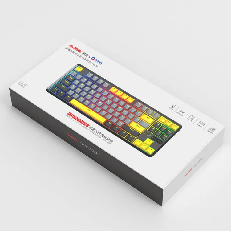 Ajazz K870T Pro 87 Keys Three Mode Wireless/Bluetooth/Wired Pluggable RGB Mechanical Keyboard Tea Shaft (Black) - Image 9