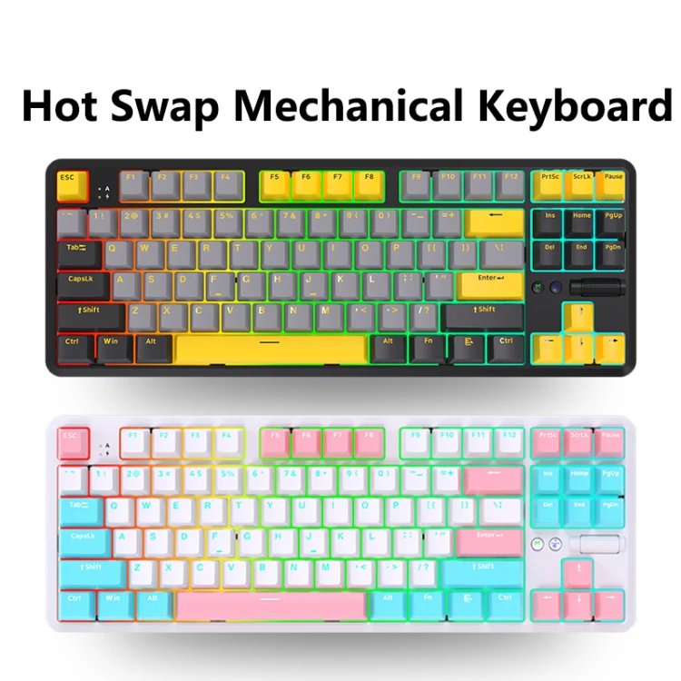Ajazz K870T Pro 87 Keys Three Mode Wireless/Bluetooth/Wired Pluggable RGB Mechanical Keyboard Tea Shaft (White) - Image 2
