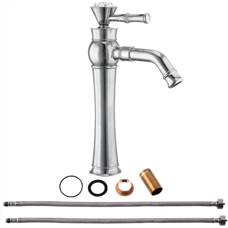 All Bronze Bathroom Basin Hot And Cold Water Faucet, Style: Electroplated High Model+Water Inlet Pipe - Image 2