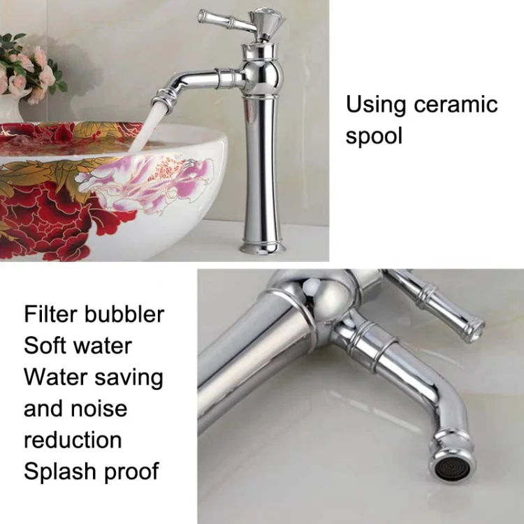 All Bronze Bathroom Basin Hot And Cold Water Faucet, Style: Electroplated Short Model - Image 6