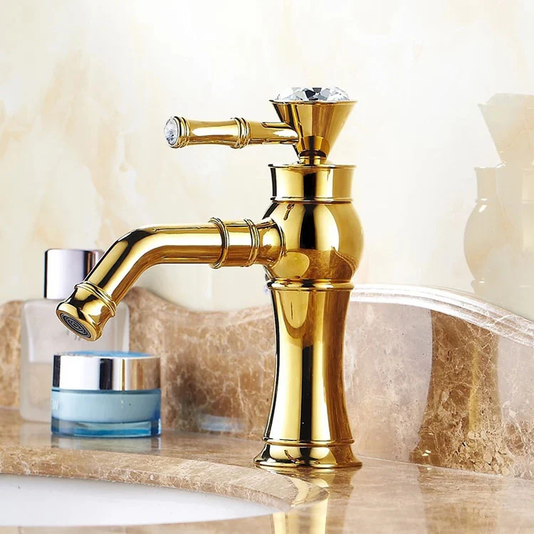 All Bronze Bathroom Basin Hot And Cold Water Faucet, Style: Gold Short Model+Water Inlet Pipe