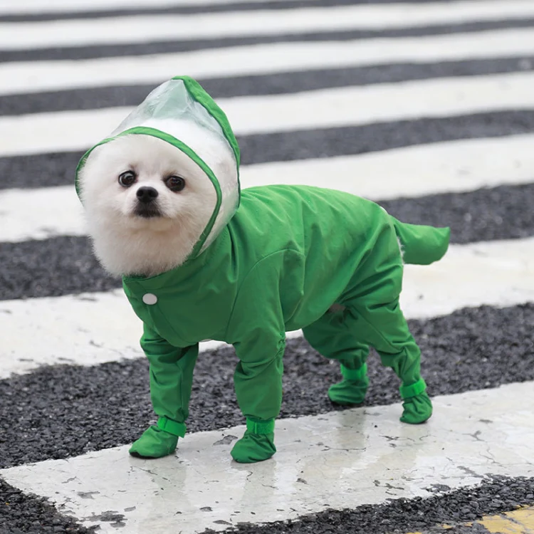 All-inclusive Pet Four-leg One-piece Outdoor Waterproof Raincoat, Size: M(Green)