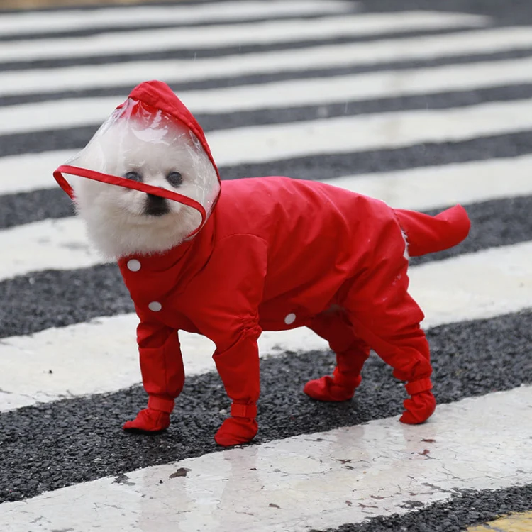 All-inclusive Pet Four-leg One-piece Outdoor Waterproof Raincoat, Size: M(Red)