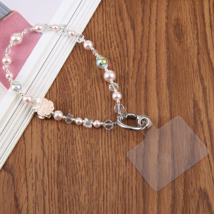 Alloy Crown Short Bead Chain Phone Charm Wrist Strap with Tether Pad for Women Girls(Pink)