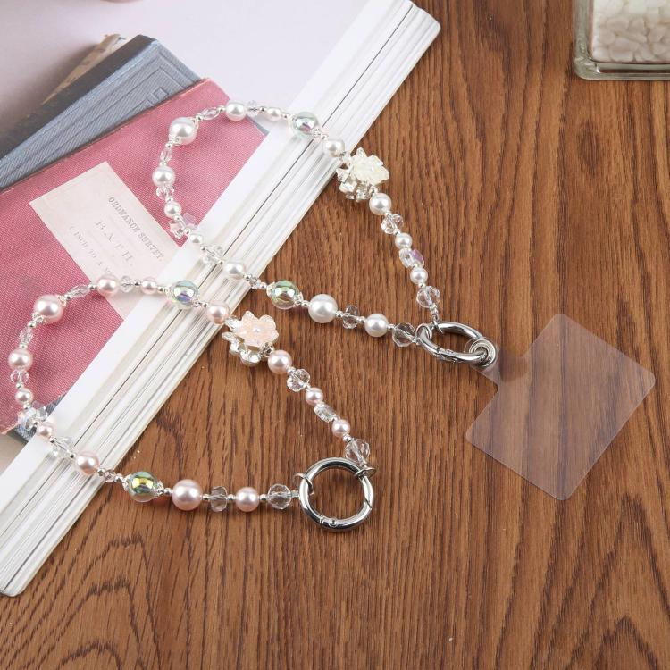 Alloy Crown Short Bead Chain Phone Charm Wrist Strap with Tether Pad for Women Girls(Pink) - Image 2