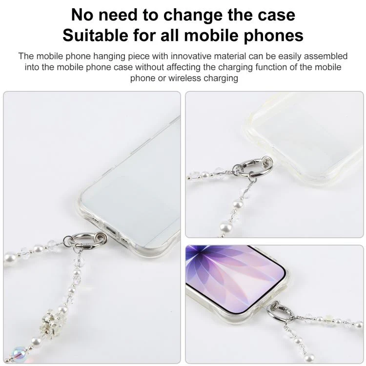 Alloy Crown Short Bead Chain Phone Charm Wrist Strap with Tether Pad for Women Girls(Pink) - Image 5