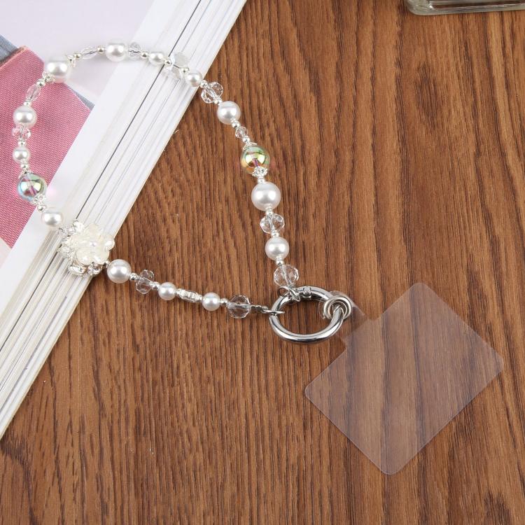 Alloy Crown Short Bead Chain Phone Charm Wrist Strap with Tether Pad for Women Girls(White)