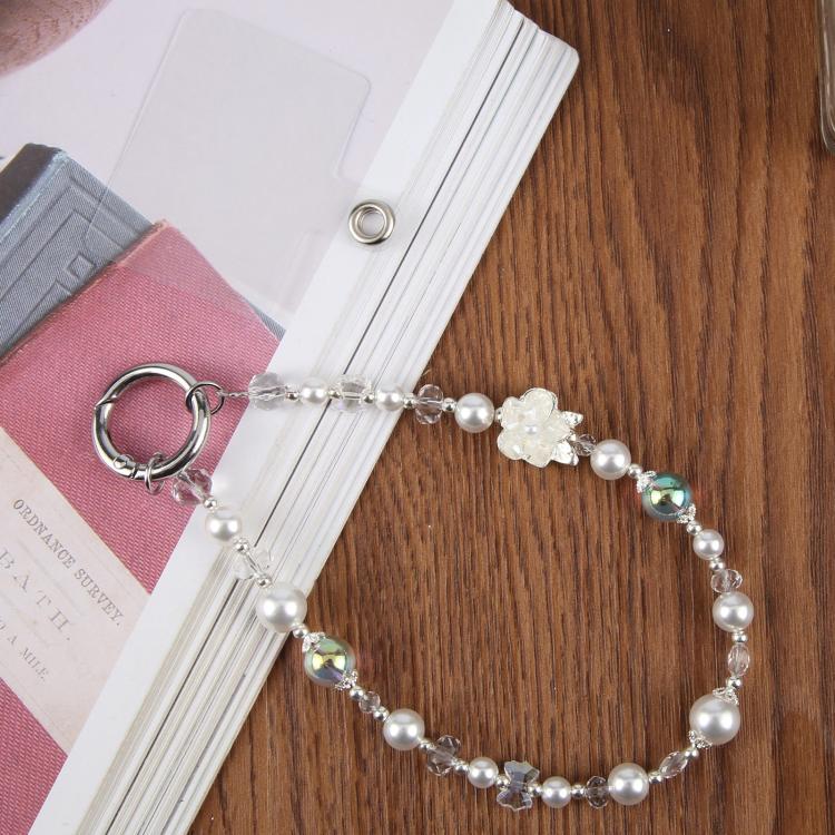 Alloy Crown Short Bead Chain Phone Charm Wrist Strap with Tether Pad for Women Girls(White) - Image 3