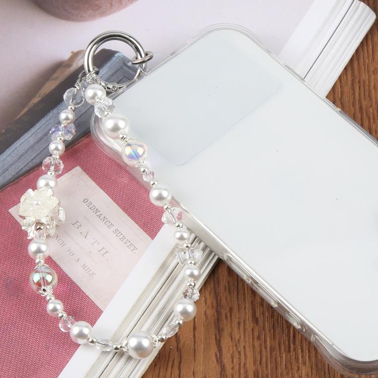 Alloy Crown Short Bead Chain Phone Charm Wrist Strap with Tether Pad for Women Girls(White) - Image 4