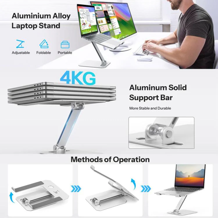Aluminum Alloy Laptop Riser Vertical Cooling Foldable Adjustable Height Elevated Stand(Black) - Image 2