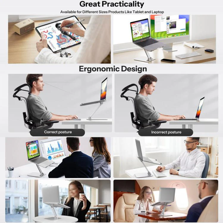 Aluminum Alloy Laptop Riser Vertical Cooling Foldable Adjustable Height Elevated Stand(Black) - Image 3