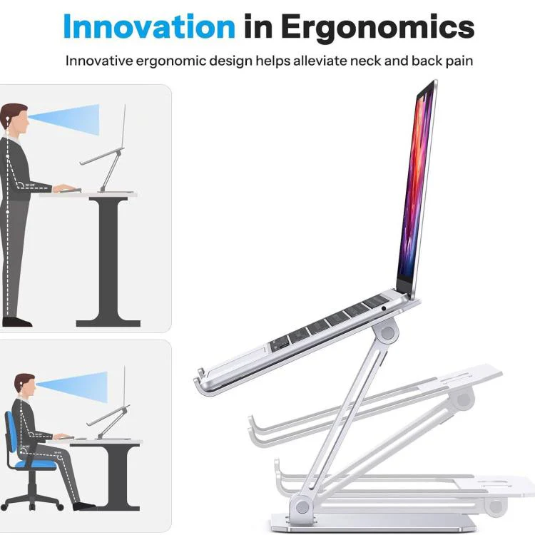 Aluminum Alloy Laptop Riser Vertical Cooling Foldable Adjustable Height Elevated Stand(Black) - Image 6