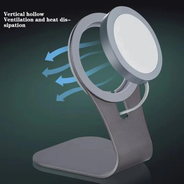 Aluminum Alloy Phone Holder Stand for Magnetic Wireless Charger Desktop Bracket(Deep Gray) - Image 3