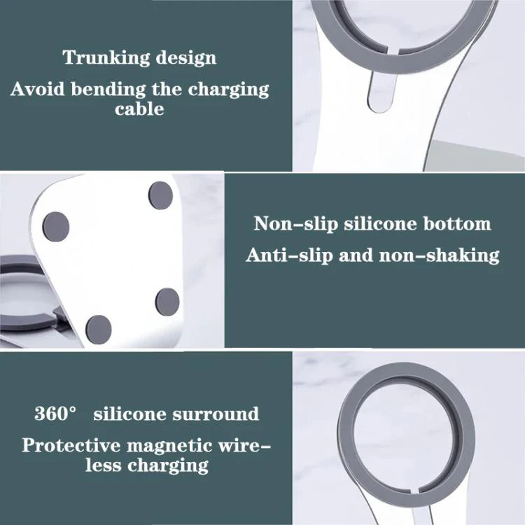 Aluminum Alloy Phone Holder Stand for Magnetic Wireless Charger Desktop Bracket(Deep Gray) - Image 6