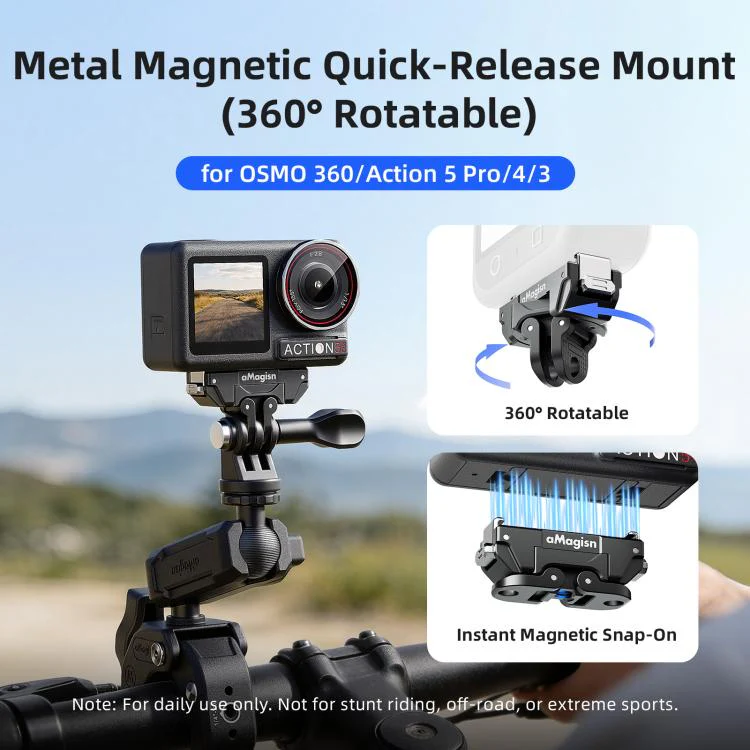 aMagisn 360-Degree Rotatable Magnetic Quick Release Mount For DJI Osmo 360/Action 5 Pro/4/3(Black) - Image 2