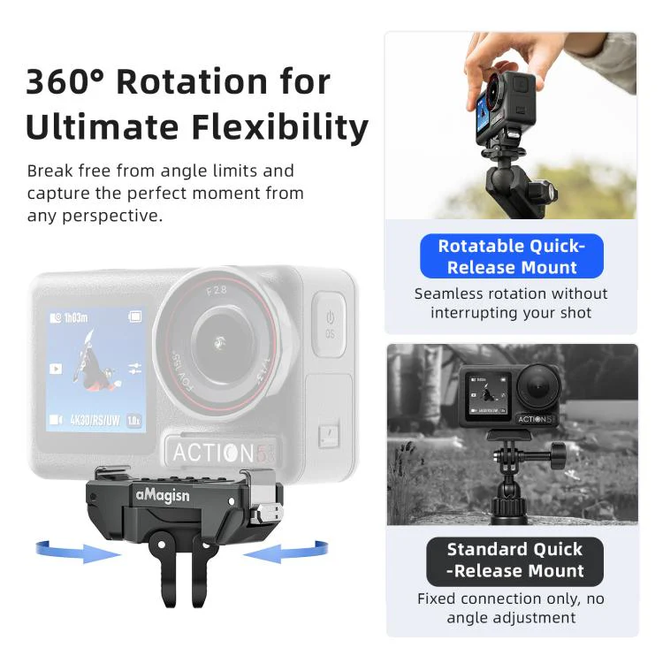 aMagisn 360-Degree Rotatable Magnetic Quick Release Mount For DJI Osmo 360/Action 5 Pro/4/3(Black) - Image 3