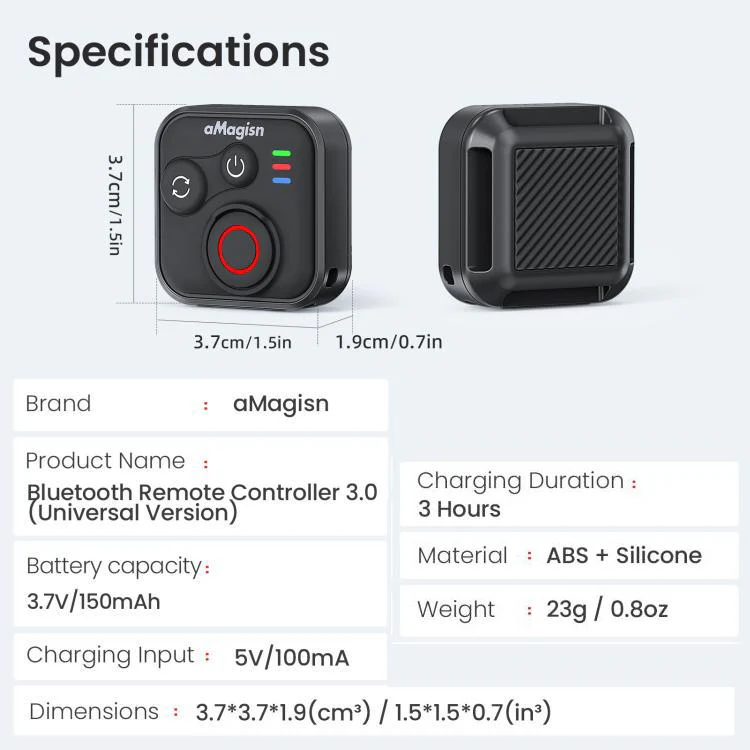 aMagisn Bluetooth Remote Controller 3.0 Universal Version For Insta360, GoPro Hero, Android/ios Smartphones, DJI OSMO 360, Action 6/5 Pro/4 - Image 11