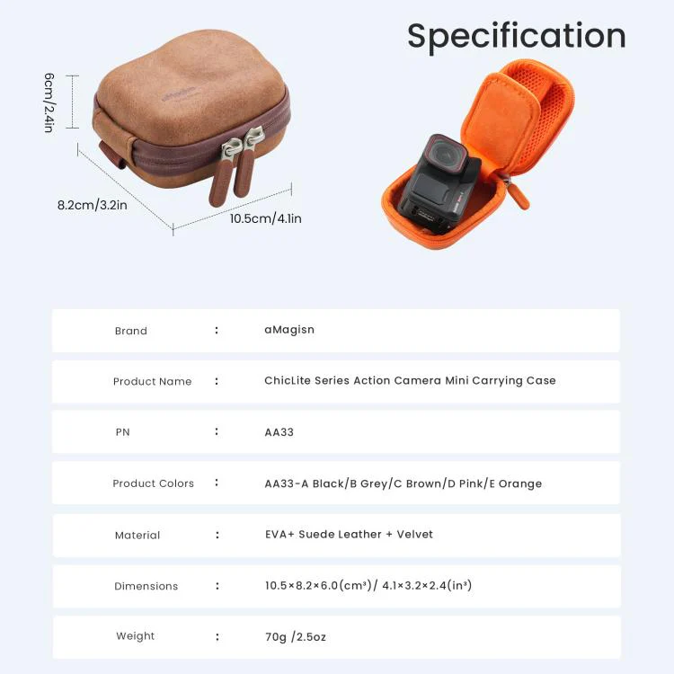 AMagisn ChicLite Series Action Camera Mini Carrying Case For Insta360, DJI Osmo Action & GoPro Hero(Brown) - Image 16