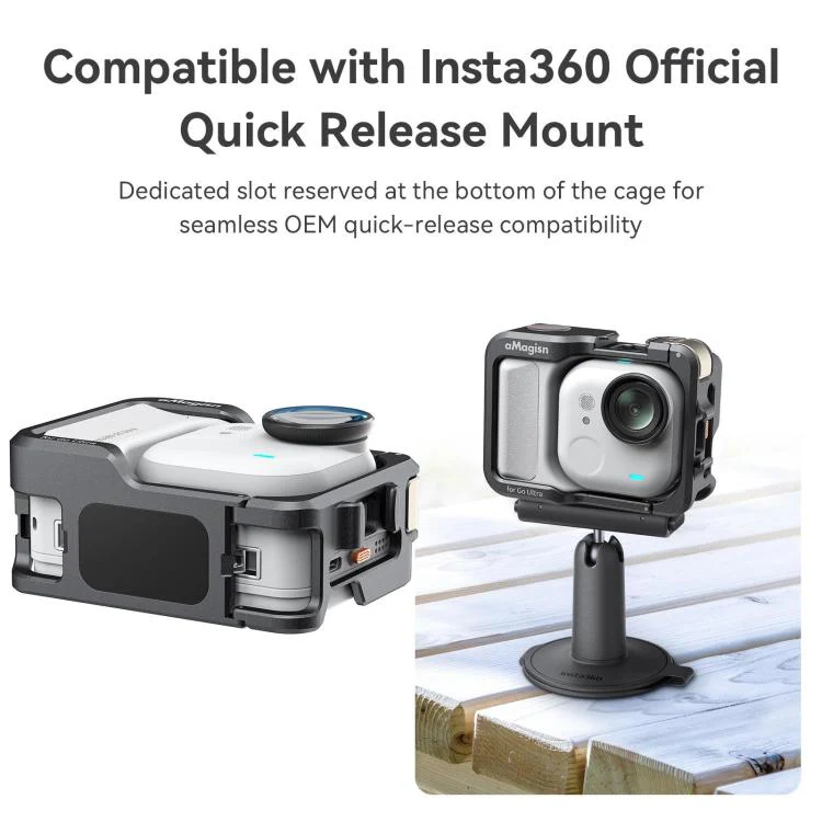AMagisn Metal Cage For Insta360 GO Ultra Quick Release Protective Frame With Silicone Cover(TF01) - Image 10