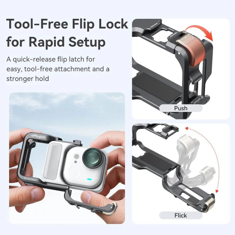 AMagisn Metal Cage For Insta360 GO Ultra Quick Release Protective Frame With Silicone Cover(TF01) - Image 7
