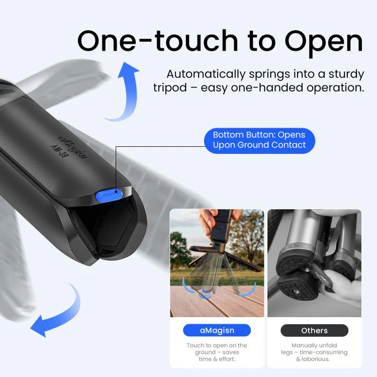 aMagisn One-Touch Open Mini Tripod 2-in-1 Pocket Handheld Grip with 1/4-inch Screw For Most Action Cameras(Black) - Image 4