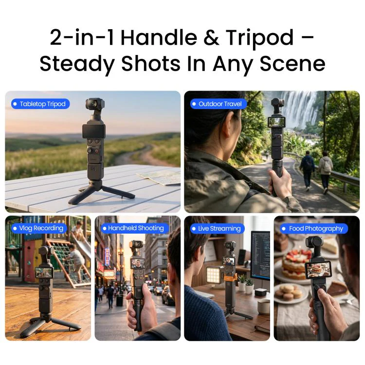 aMagisn One-Touch Open Mini Tripod 2-in-1 Pocket Handheld Grip with 1/4-inch Screw For Most Action Cameras(Black) - Image 5