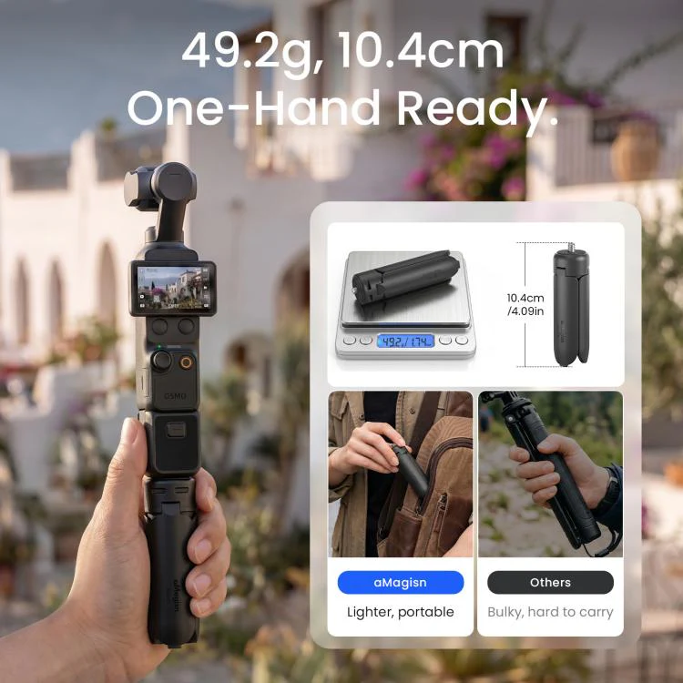 aMagisn One-Touch Open Mini Tripod 2-in-1 Pocket Handheld Grip with 1/4-inch Screw For Most Action Cameras(Black) - Image 7