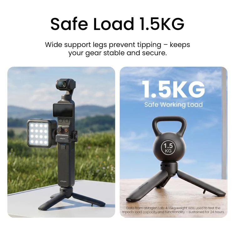 aMagisn One-Touch Open Mini Tripod 2-in-1 Pocket Handheld Grip with 1/4-inch Screw For Most Action Cameras(Black) - Image 8