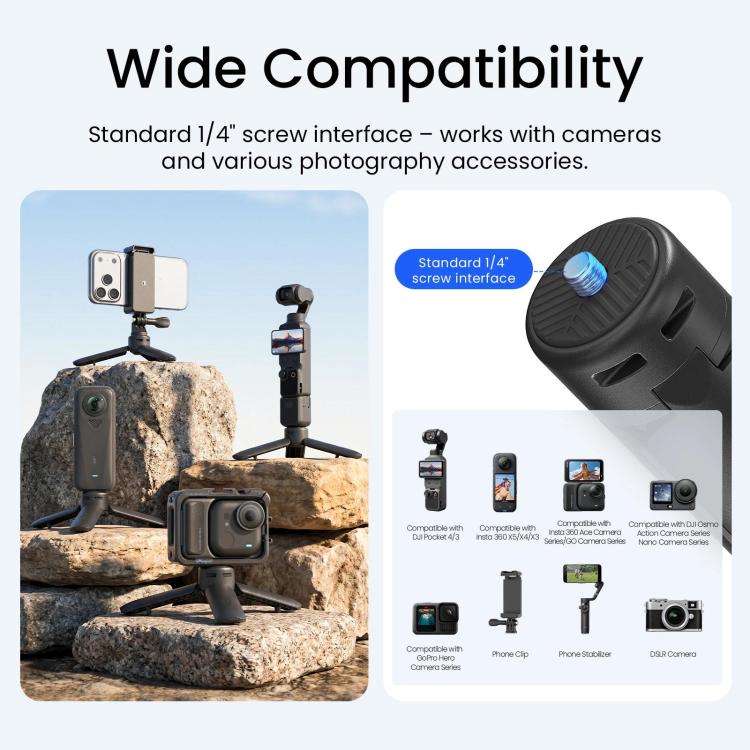 aMagisn One-Touch Open Mini Tripod 2-in-1 Pocket Handheld Grip with 1/4-inch Screw For Most Action Cameras(Black) - Image 9