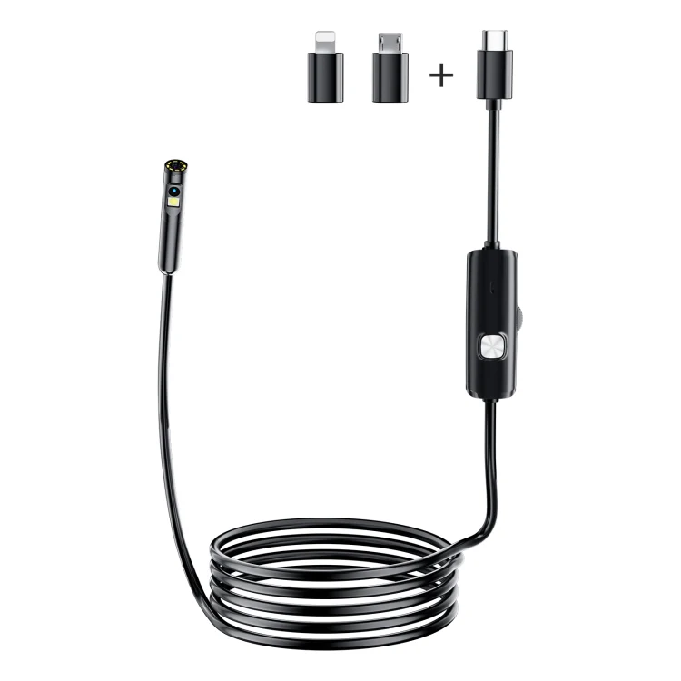 AN112 8mm Double Lenses HD Industry Endoscope Type-C + Micro USB + 8 Pin Connection, Length:10m Soft Tube