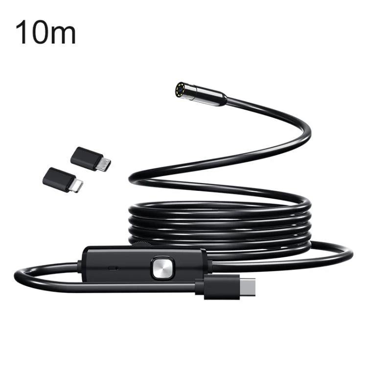 AN112T Type-C, Micro USB and 8 Pin IP67 8LEDs 8mm Industry Digital Endoscope, Cable Length:10m Flexible Cable