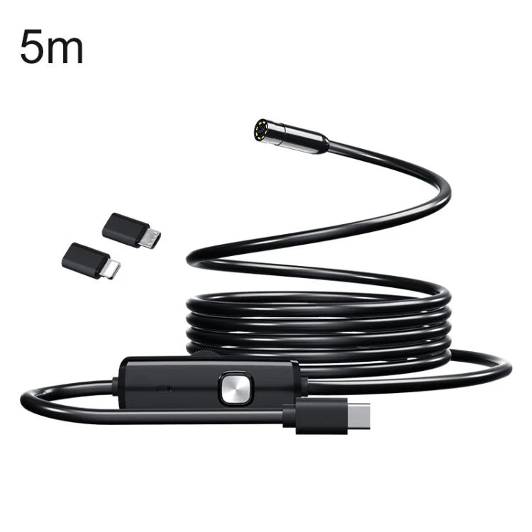 AN112T Type-C, Micro USB and 8 Pin IP67 8LEDs 8mm Industry Digital Endoscope, Cable Length:5m Hard Cable