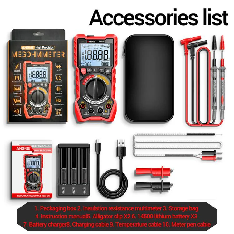 ANENG 1000V Insulation Resistance Tester Digital Megohmmeter(MH17) - Image 11