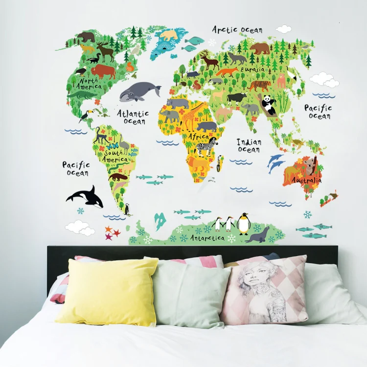 Animal World Map Waterproof Removable Background Wall Stickers - Image 5