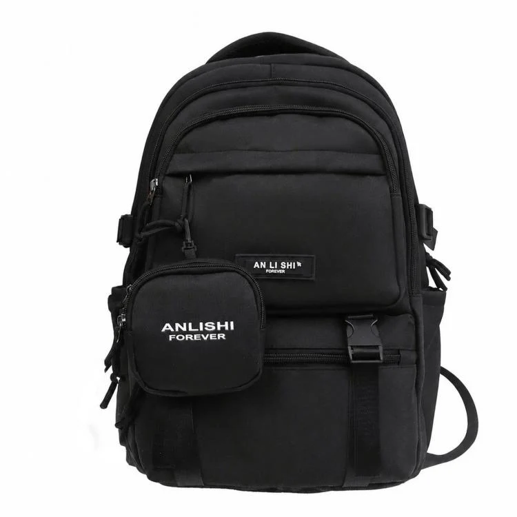 ANLISHI Aesthetic School Backpack Bookbag with Detachable Coin Pouch for Teens College Campus(Black)