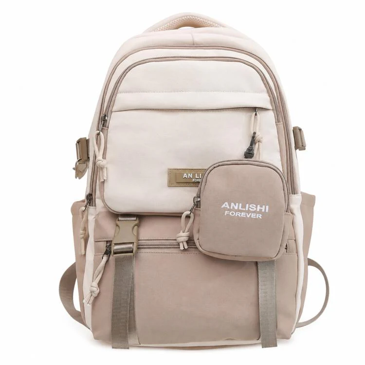 ANLISHI Aesthetic School Backpack Bookbag with Detachable Coin Pouch for Teens College Campus(Khaki)