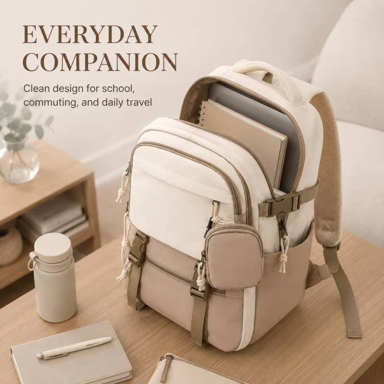 ANLISHI Aesthetic School Backpack Bookbag with Detachable Coin Pouch for Teens College Campus(Khaki) - Image 3