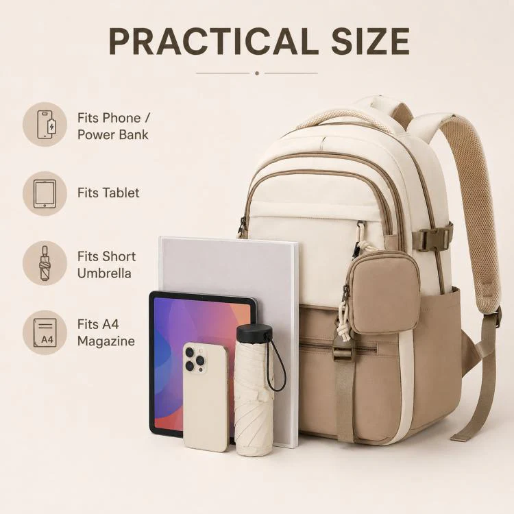 ANLISHI Aesthetic School Backpack Bookbag with Detachable Coin Pouch for Teens College Campus(Khaki) - Image 4