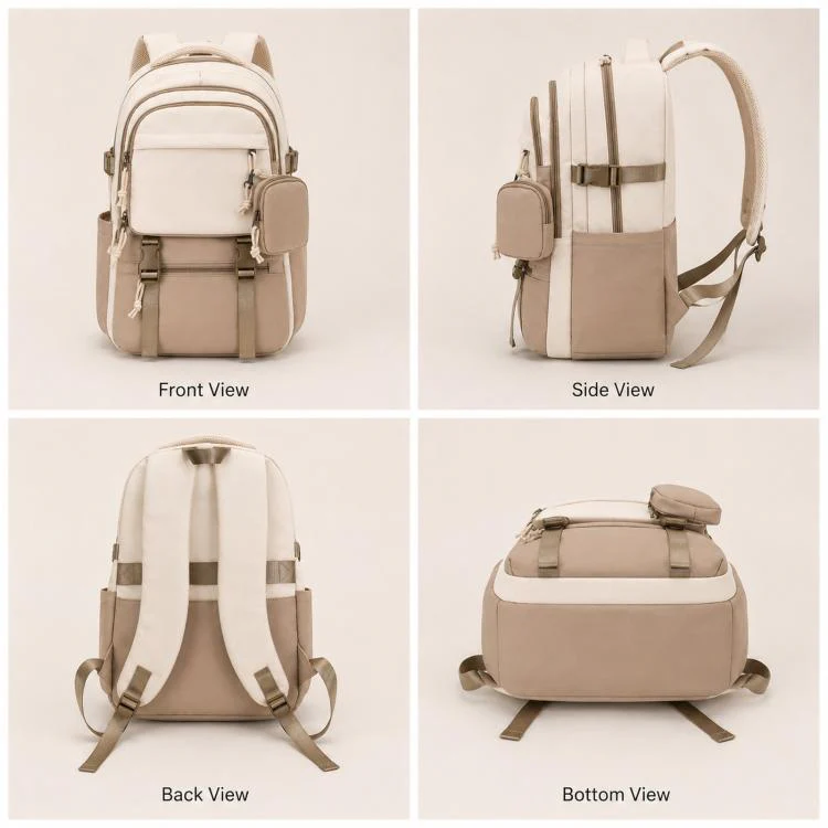 ANLISHI Aesthetic School Backpack Bookbag with Detachable Coin Pouch for Teens College Campus(Khaki) - Image 9