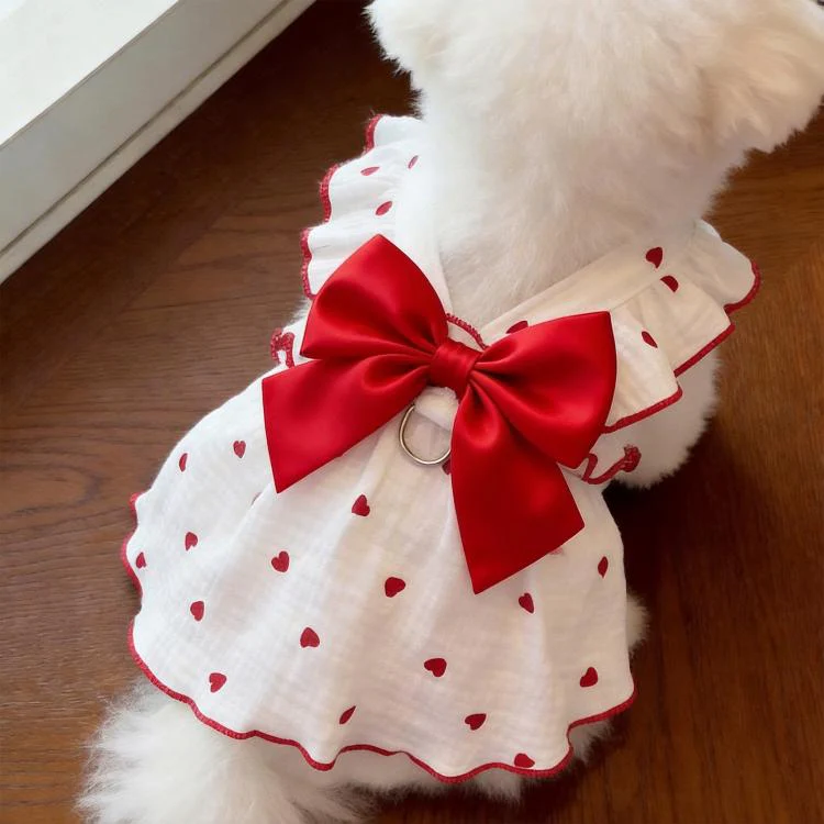 Anti-Shedding Thin Cat Clothes Summer Wearable Harness Dress For Pets, Size: S(Red)