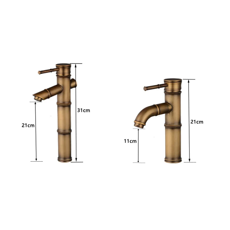 Antique Retro Hot Cold Water Bathroom Counter Basin Bamboo Waterfall Basin Copper Faucet, Specifications:Early 3 Knots - Image 4