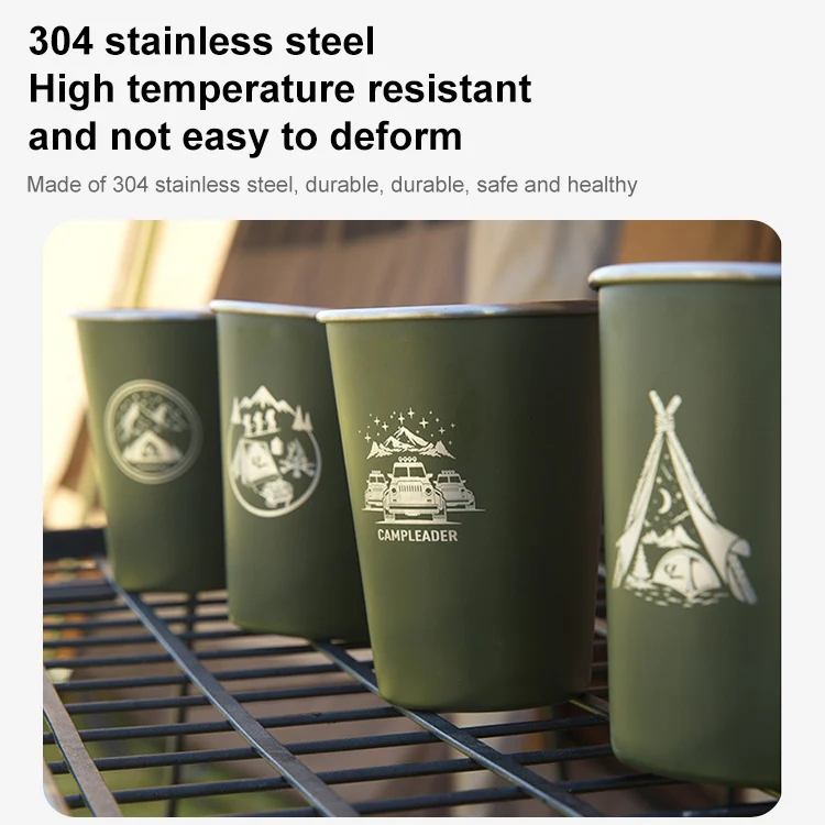 AOTU AT6657-2 4pcs Outdoor Camping Folding Stainless Steel Water Cup Set (Army Green) - Image 4