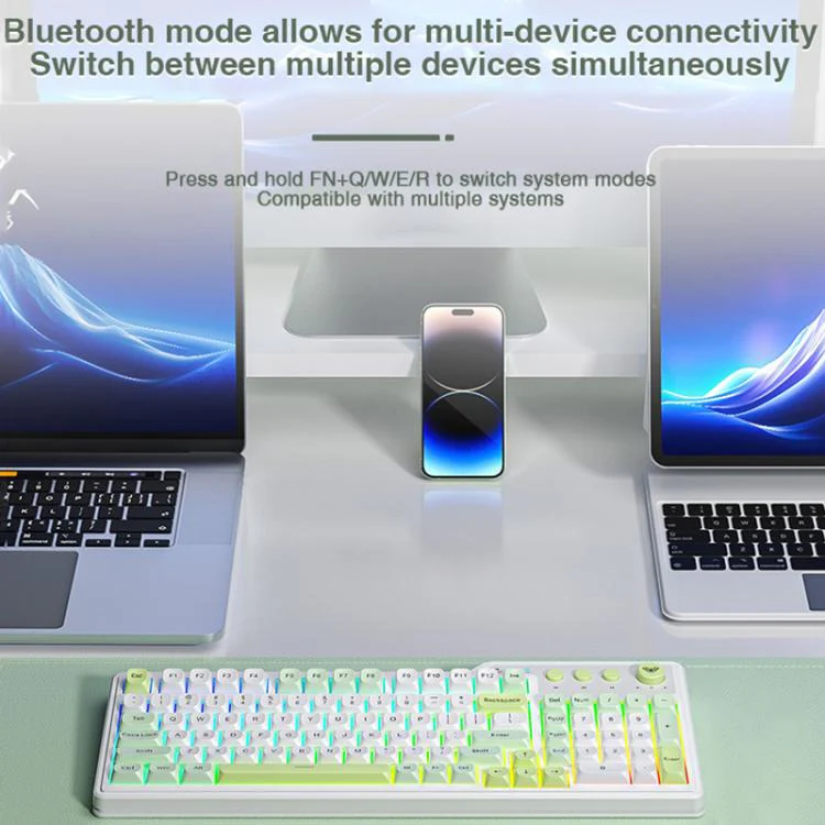 AULA F3099 99 Keys RGB Lighting Tri-Mode Gaming Keyboard(White Green) - Image 10