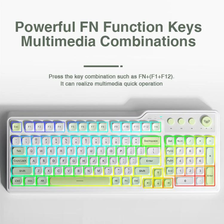 AULA F3099 99 Keys RGB Lighting Tri-Mode Gaming Keyboard(White Green) - Image 14