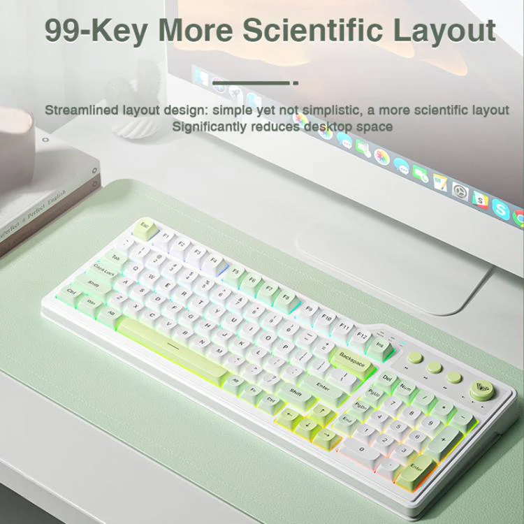 AULA F3099 99 Keys RGB Lighting Tri-Mode Gaming Keyboard(White Pink) - Image 6