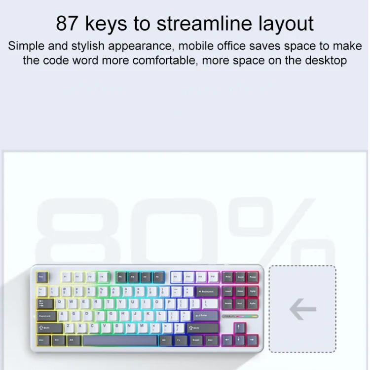 AULA F87 87 Keys Wired/2.4G/Bluetooth Three Model Customized RGB Mechanical Keyboard(White Black Green) - Image 2
